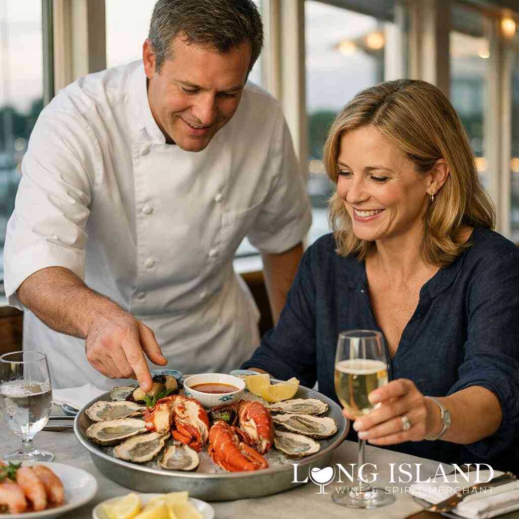 Shrimp scampi, crab cakes, and scallops with crisp white wine and bright acidity &mdash; Long Island Wine &amp; Spirit Merchant