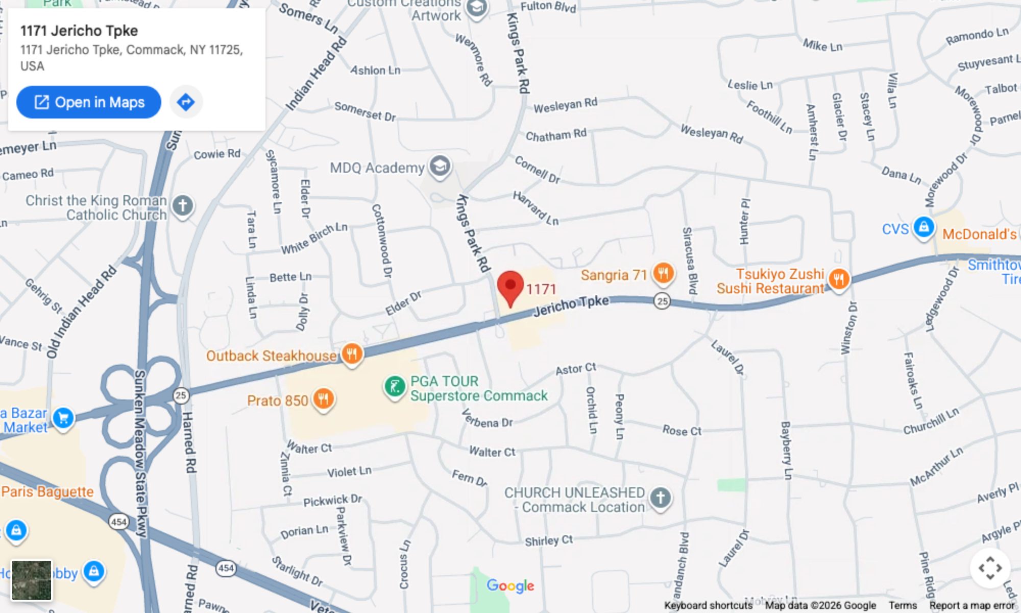 Map to Long Island Wine & Spirit Merchant in Commack, NY